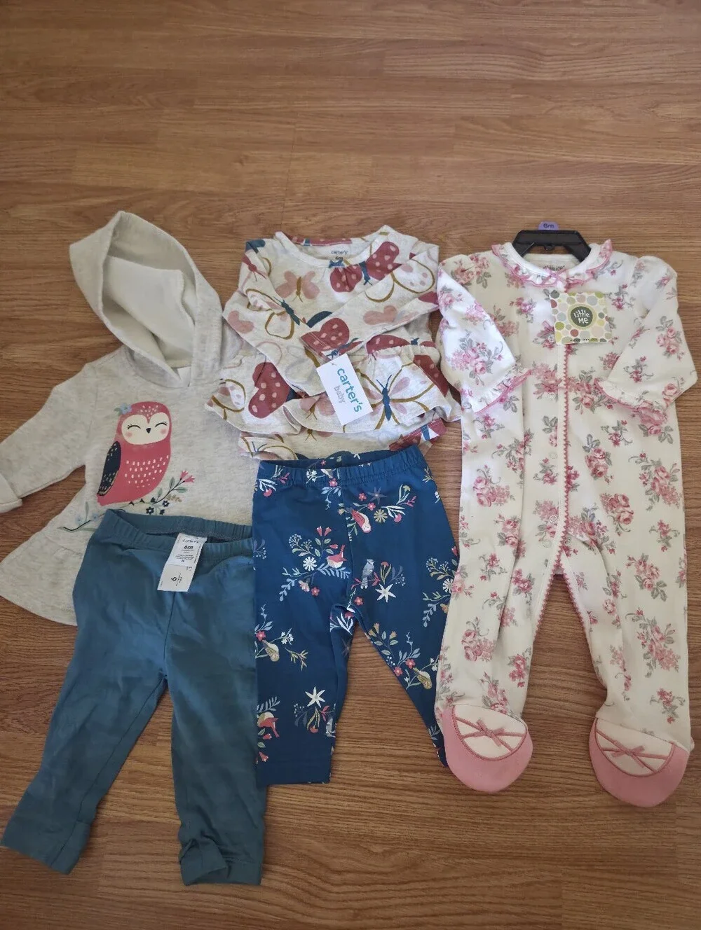 Carter's Girls 6 Months Bundle 5pc NWT Floral Owl Pink Hearts Ballerina Girly